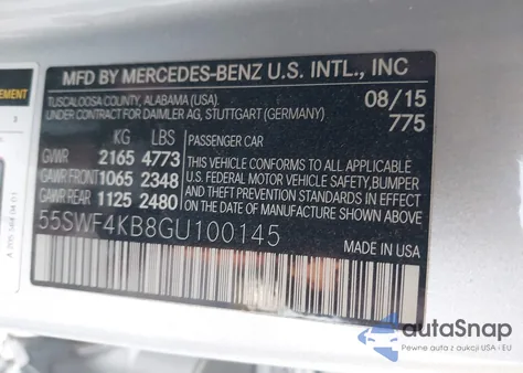 2016 Mercedes-Benz C 300 Sport 4Matic из США, поврежденный, VIN 55SWF4KB8GU100145